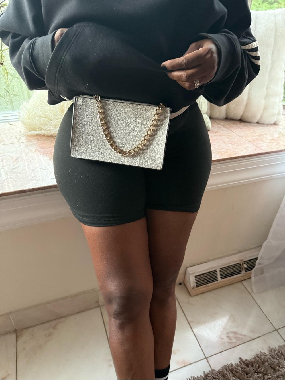 Michael Kors Cream Logo Fannypack Bag with Gold Chain